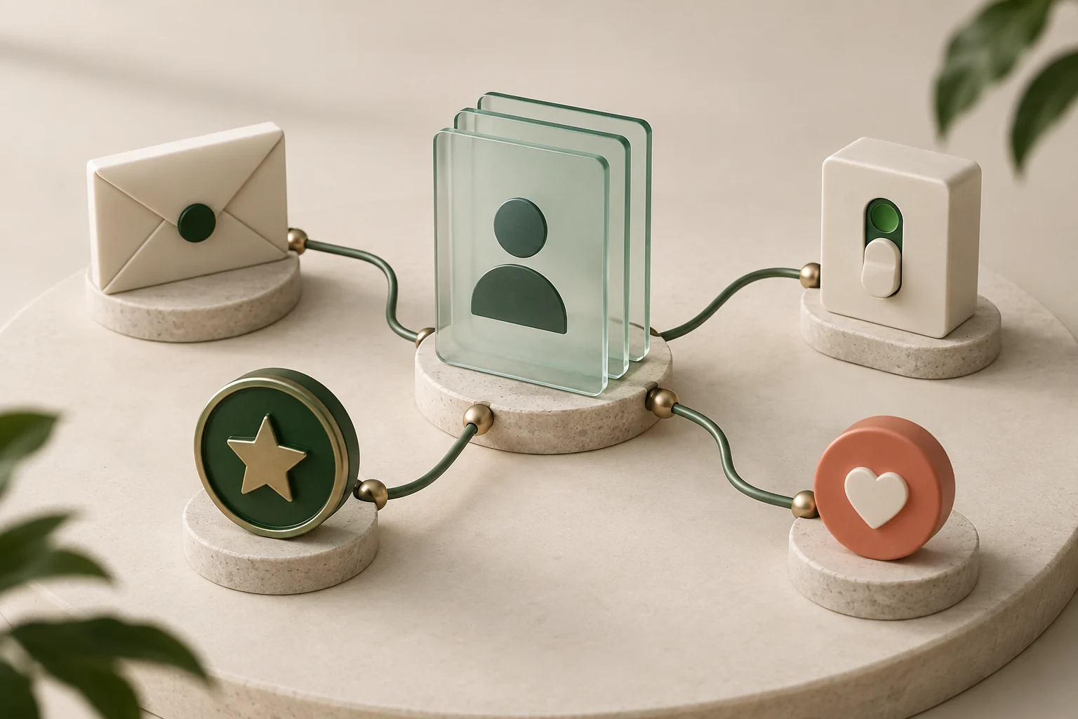 Conceptual illustration connecting a customer profile, consent, a message and a reward.