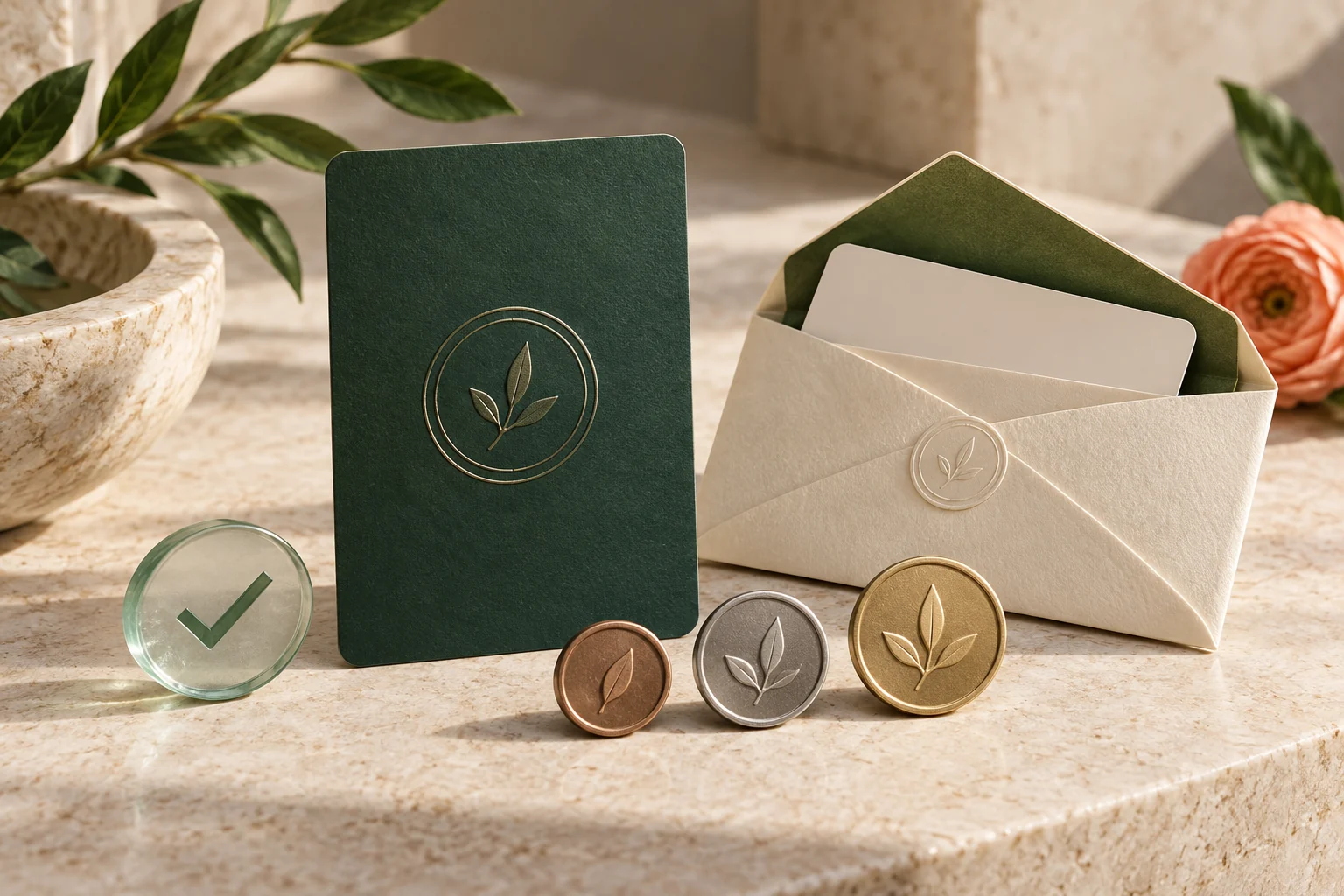 Illustrative membership card with status tokens, a consent symbol and a reward envelope.