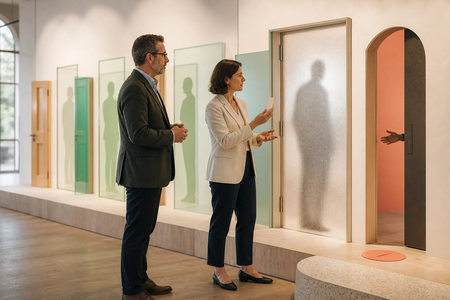 People moving through several steps of a portal and support handoff journey.
