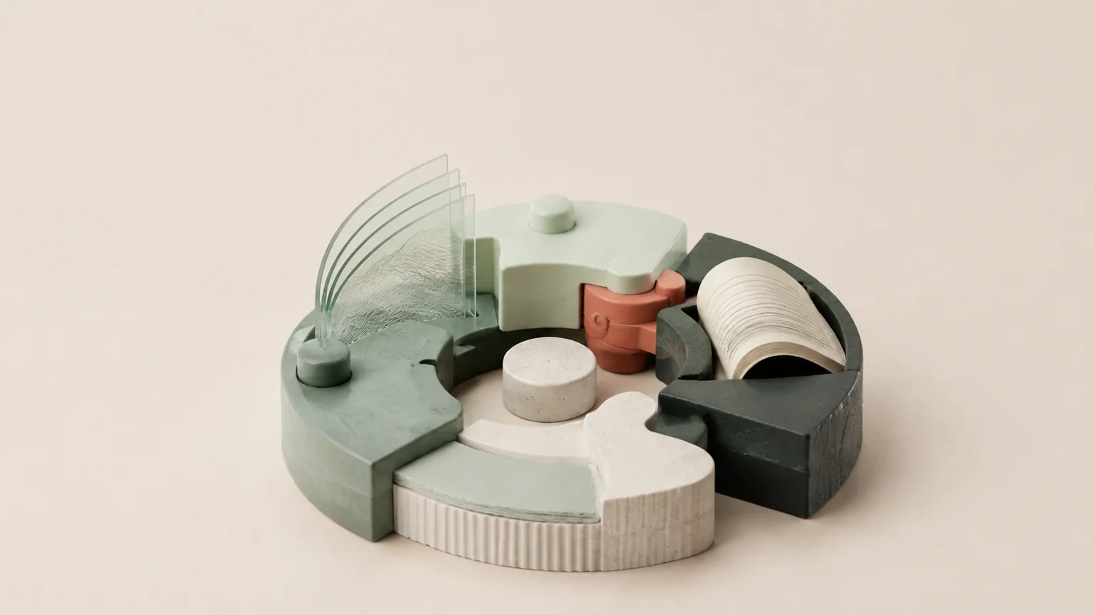 An abstract view of interconnected product and rule components.